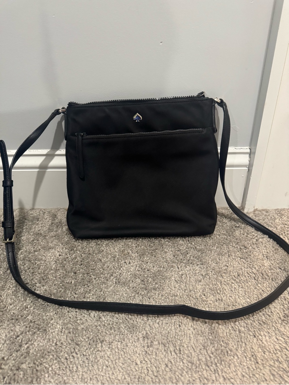 kate spade black nylon crossbody with spade accent